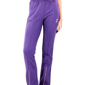 NWT $80 ADIDAS women's flare with zippers track pants purple gold logo S